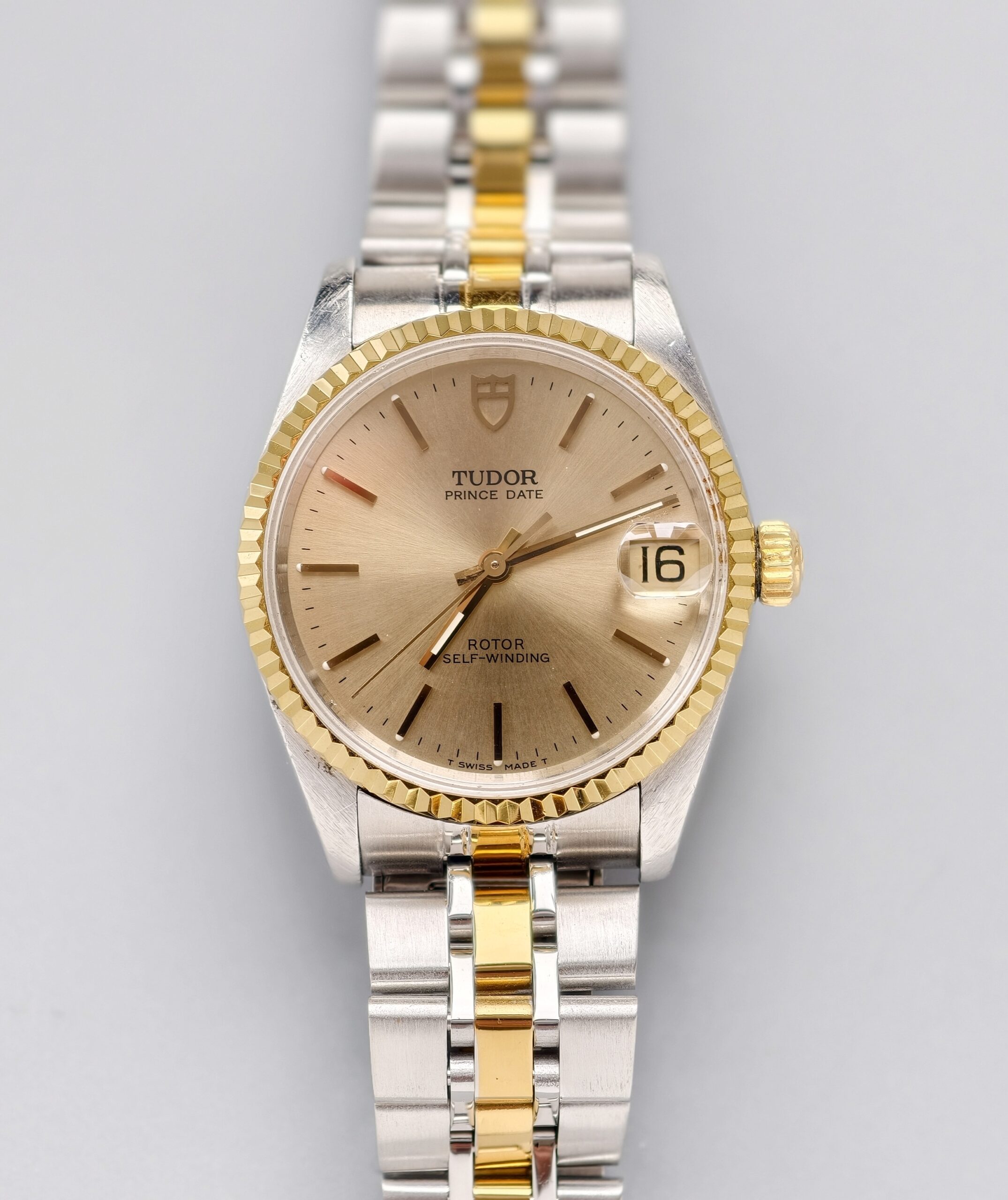 tudor prince date ref.72033 two tone steel & gold automatic watch, champagne baton dial, fluted gold bezel, two tone jubilee bracelet tudor prince date ref.72033 two tone steel & gold automatic watch, champagne baton dial, fluted gold bezel, two tone jubilee bracelet