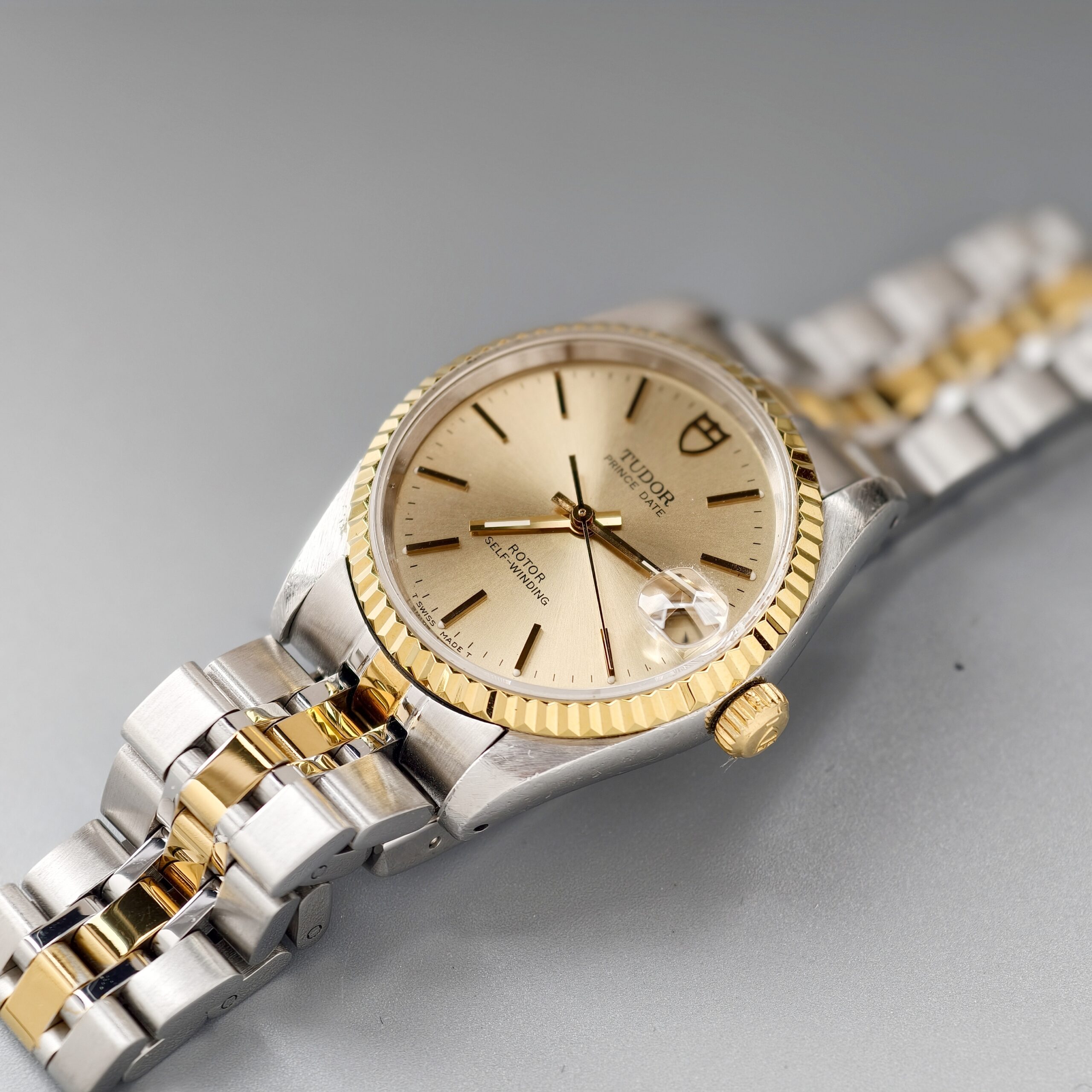 tudor prince date ref.72033 two tone steel & gold automatic watch, champagne baton dial, fluted gold bezel, two tone jubilee bracelet tudor prince date ref.72033 two tone steel & gold automatic watch, champagne baton dial, fluted gold bezel, two tone jubilee bracelet