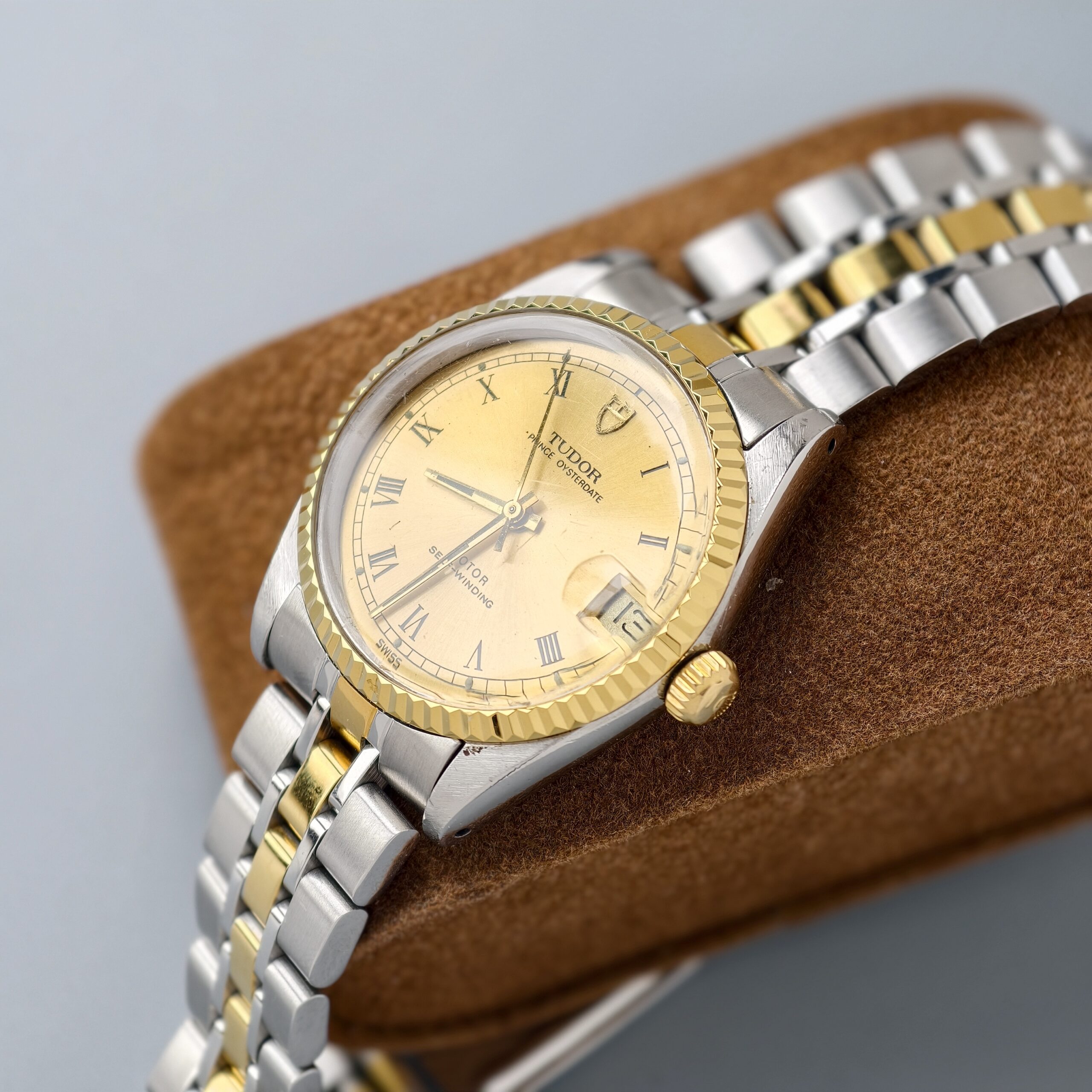 tudor prince oysterdate ref.72033 two‑tone gold & steel automatic watch, champagne roman numeral dial, fluted bezel, jubilee bracelet tudor prince oysterdate ref.72033 two‑tone gold & steel automatic watch, champagne roman numeral dial, fluted bezel, jubilee bracelet