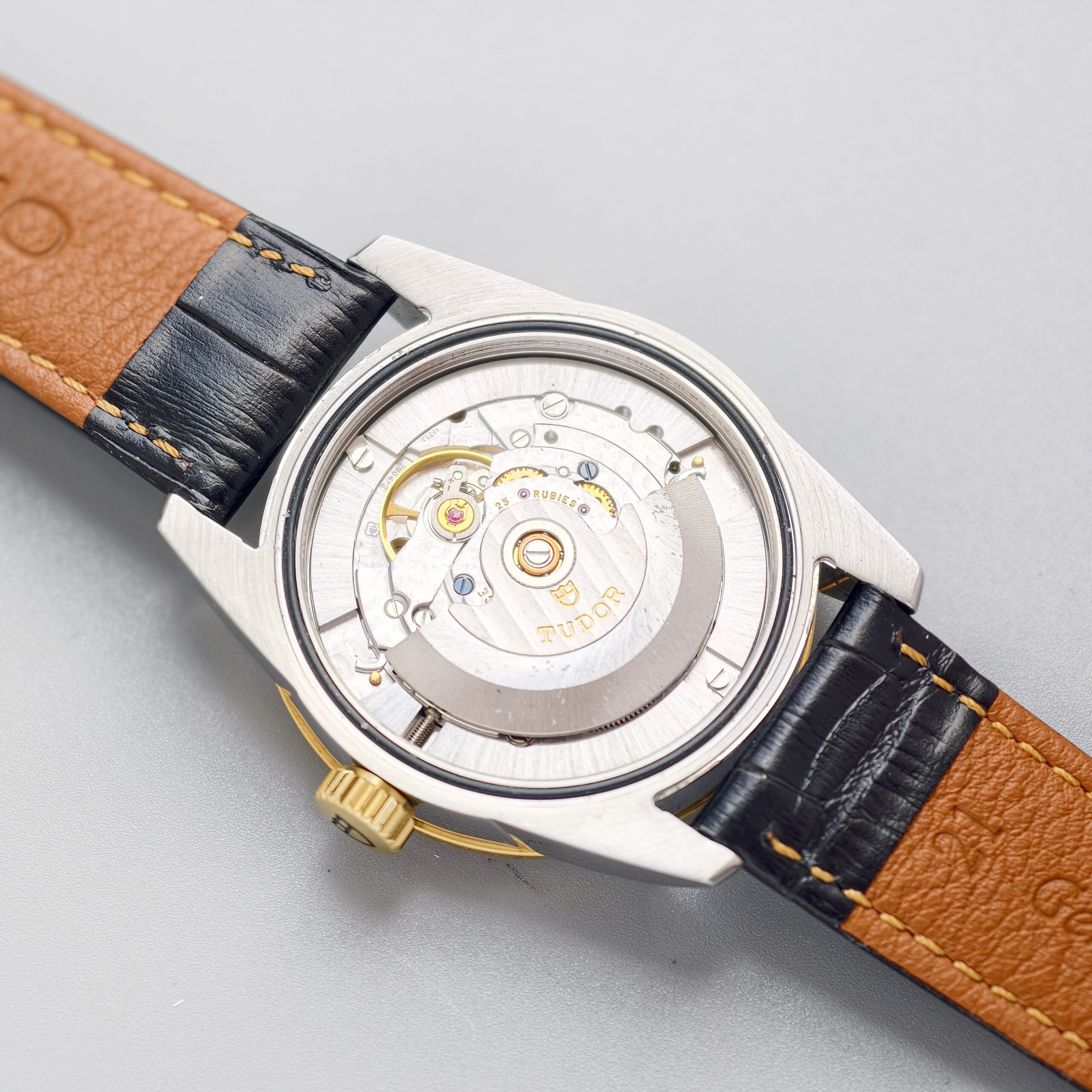 tudor glamour date+day ref.m56003 0040 two tone steel & 18k yellow gold automatic watch, black dial, black crocodile leather strap tudor glamour date+day ref.m56003 0040 two tone steel & 18k yellow gold automatic watch, black dial, black crocodile leather strap