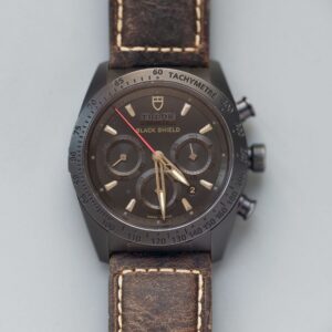 tudor fastrider black shield ref.m42000cn ceramic chronograph automatic watch, 42mm vintage leather strap